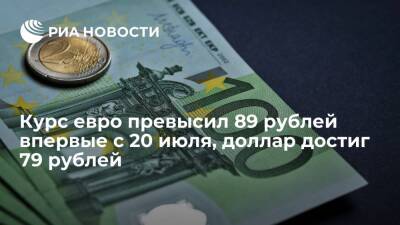 Курс евро превысил 89 рублей впервые с лета 2021 года, доллар подорожал до 79 рублей