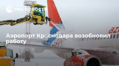 Аэропорт Краснодара, приостановивший работу из-за снегопада, утром возобновил работу