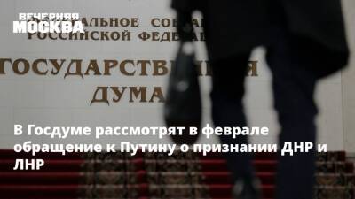 В Госдуме рассмотрят в феврале обращение к Путину о признании ДНР и ЛНР