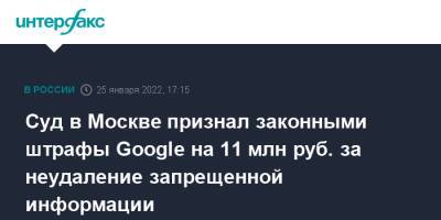 Суд в Москве признал законными штрафы Google на 11 млн руб. за неудаление запрещенной информации