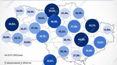 Карта вакцинации: ситуация в областях Украины на 26 января