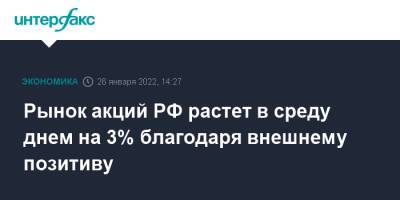 Рынок акций РФ растет в среду днем на 3% благодаря внешнему позитиву