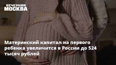 Материнский капитал на первого ребенка увеличится в России до 524 тысяч рублей