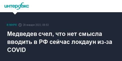 Медведев счел, что нет смысла вводить в РФ сейчас локдаун из-за COVID