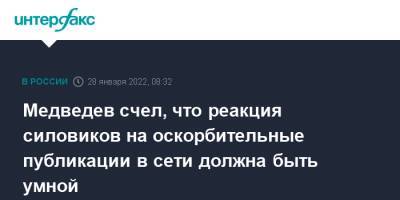 Медведев счел, что реакция силовиков на оскорбительные публикации в сети должна быть умной