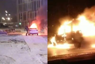В Киеве авто вспыхнули прямо на ходу, кадры ЧП: "Движение транспорта ограничено"