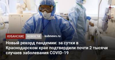Новый рекорд пандемии: за сутки в Краснодарском крае подтвердили почти 2 тысячи случаев заболевания COVID-19
