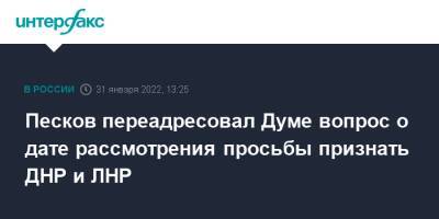 Песков переадресовал Думе вопрос о дате рассмотрения просьбы признать ДНР и ЛНР