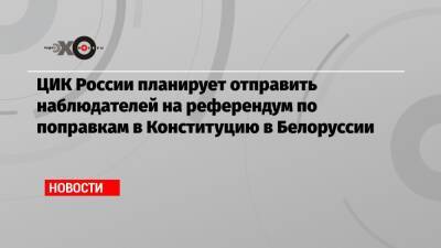 ЦИК России планирует отправить наблюдателей на референдум по поправкам в Конституцию в Белоруссии