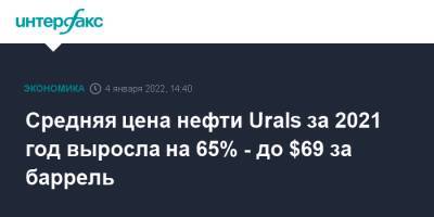 Средняя цена нефти Urals за 2021 год выросла на 65% - до $69 за баррель