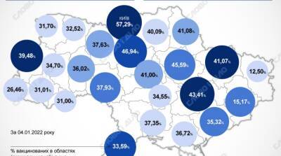 Карта вакцинации: ситуация в областях Украины на 5 января