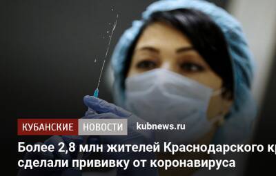 Более 2,8 млн жителей Краснодарского края сделали прививку от коронавируса