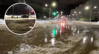 Ночью в Чебоксарах затопило дорогу