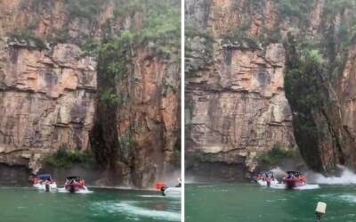 Скала обрушилась на лодки с туристами в Бразилии, есть жертвы (видео)