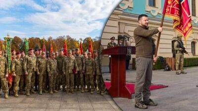 Как казацкие флаги: президент вручил Боевые знамена бригадам ТрО