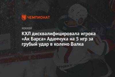 Шакир Мухамадуллин - КХЛ дисквалифицировала игрока «Ак Барса» Адамчука на 5 игр за грубый удар в колено Валка - championat.com