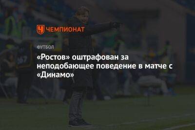 «Ростов» оштрафован за неподобающее поведение в матче с «Динамо»