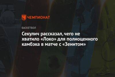 Секулич рассказал, чего не хватило «Локо» для полноценного камбэка в матче с «Зенитом»