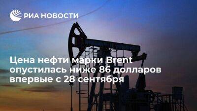 Цена нефти марки Brent опустилась ниже 86 долларов за баррель впервые с 28 сентября