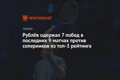 Рублёв одержал 7 побед в последних 9 матчах против соперников из топ-3 рейтинга