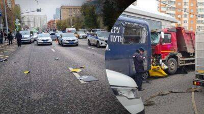 Согнуло как жестянку: в Москве грузовик протаранил такси, есть жертвы