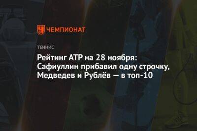 Рейтинг ATP на 28 ноября: Сафиуллин прибавил одну строчку, Медведев и Рублёв — в топ-10