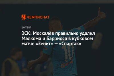 ЭСК: Москалёв правильно удалил Малкома и Барриоса в кубковом матче «Зенит» — «Спартак»