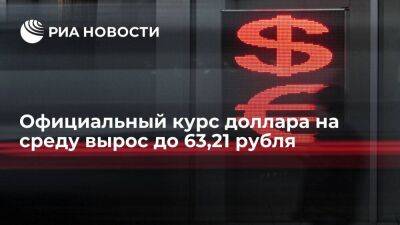 Официальный курс доллара на среду вырос до 63,21 рубля, евро — до 66,70 рубля
