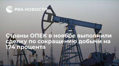 Страны ОПЕК в ноябре выполнили сделку по сокращению добычи нефти на 174 процента