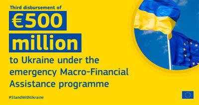 ЄС виділив транш у розмірі €500 млн у межах виключної макрофінансової допомоги Україні