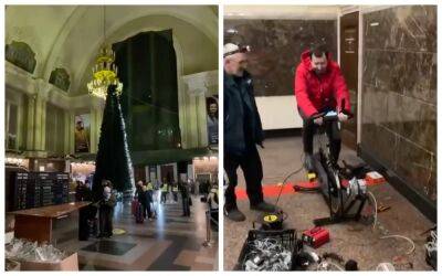 Нужно крутить педали: в Киеве установили необычную новогоднюю елку, видео