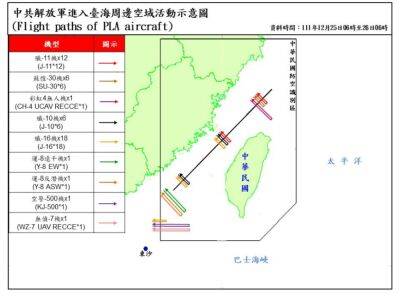 Почти 50 военных самолетов Китая пересекли среднюю линию Тайваньского пролива