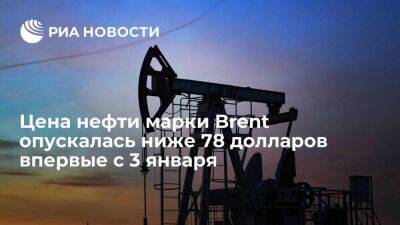 Цена нефти марки Brent падала в ходе торгов ниже 78 долларов за баррель впервые с 3 января