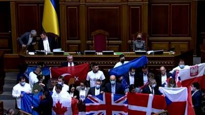 В Раде депутаты вышли к трибуне с флагами стран НАТО — видео