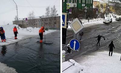 Коммунальщики назвали повседневностью потоп в центре Петрозаводска и на Ключевой