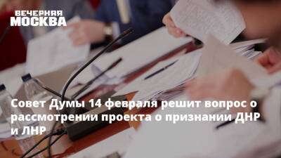Совет Думы 14 февраля решит вопрос о рассмотрении проекта о признании ДНР и ЛНР