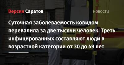 Суточная заболеваемость ковидом перевалила за две тысячи человек. Треть инфицированных составляют люди в возрастной категории от 30 до 49 лет - nversia.ru - Саратовская обл. - Саратов - Вольск - район Энгельсский