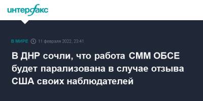 В ДНР сочли, что работа СММ ОБСЕ будет парализована в случае отзыва США своих наблюдателей