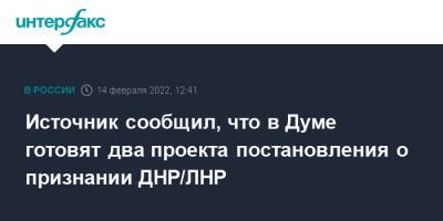 Источник сообщил, что в Думе готовят два проекта постановления о признании ДНР/ЛНР