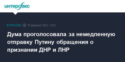 Дума проголосовала за немедленную отправку Путину обращения о признании ДНР и ЛНР
