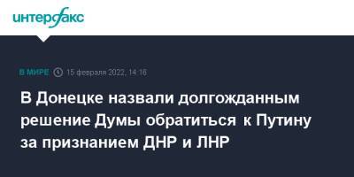 В Донецке назвали долгожданным решение Думы обратиться к Путину за признанием ДНР и ЛНР