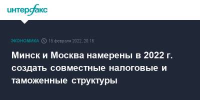 Минск и Москва намерены в 2022 г. создать совместные налоговые и таможенные структуры - interfax.ru - Москва - Россия - Белоруссия - Минск