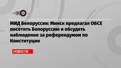 МИД Белоруссии: Минск предлагал ОБСЕ посетить Белоруссию и обсудить наблюдение за референдумом по Конституции