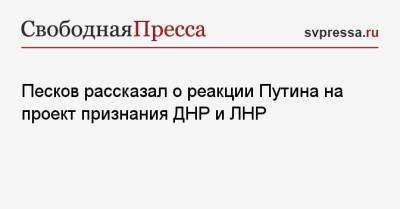 Песков рассказал о реакции Путина на проект признания ДНР и ЛНР