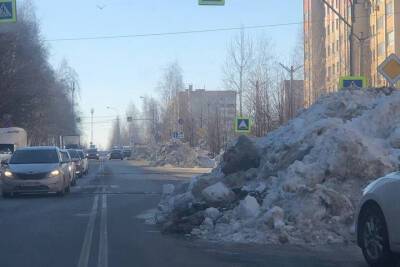 В Рязани на улице Шереметьевской гора из снега перекрыла полосу дороги