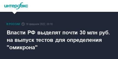Власти РФ выделят почти 30 млн руб. на выпуск тестов для определения "омикрона"