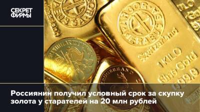 Россиянин получил условный срок за скупку золота у старателей на 20 млн рублей