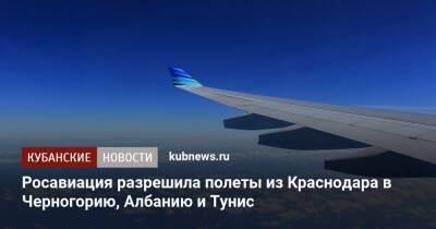 Росавиация разрешила полеты из Краснодара в Черногорию, Албанию и Тунис