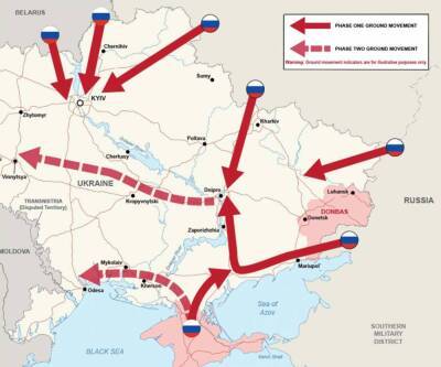 «Ещё бы пробирку Пауэлла дорисовали»: пользователи раскритиковали карту от Минобороны Британии с якобы планом нападения России на Украину