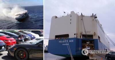 Возле побережья Португалии вспыхнул грузовой корабль с Porsche, Bentley, Lamborghini – фото, видео